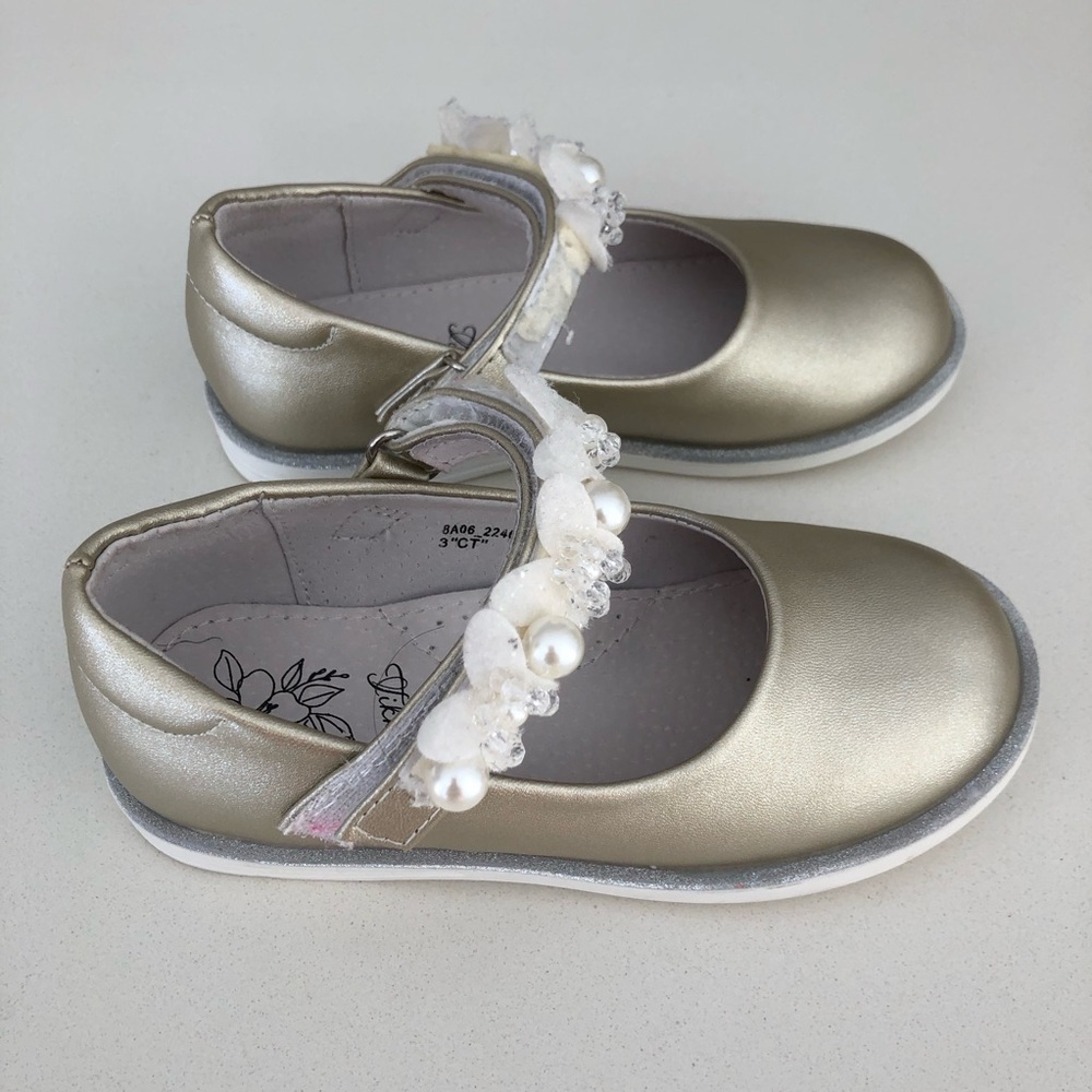 TikkaGo Gold Leather Mary Jane Dressy Pearl Shoes Toddler Girl Sz 10 NEW